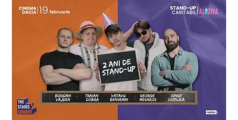 Cluj-Napoca: The Stairs Comedy - Stand-up Comedy Caritabil cu Beni Vatavu, George Mesaroș, Traian Dobra, Ionuț Cioflica și Bogdan Vâjdea-1