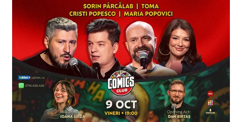 Stand-up cu Cristi Popesco, Toma, Sorin Pârcălab, Maria Popovici și Ioana Luiza la ComicsClub!-1